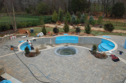 Vinyl Liner Process Vermiculate bottom is completed and cleaned for liner install